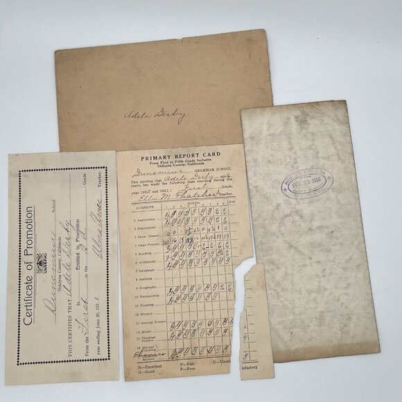 Antique 1920 Elementary Report Card Dunsmuir Certificate Siskiyou, California - Picture 1 of 6